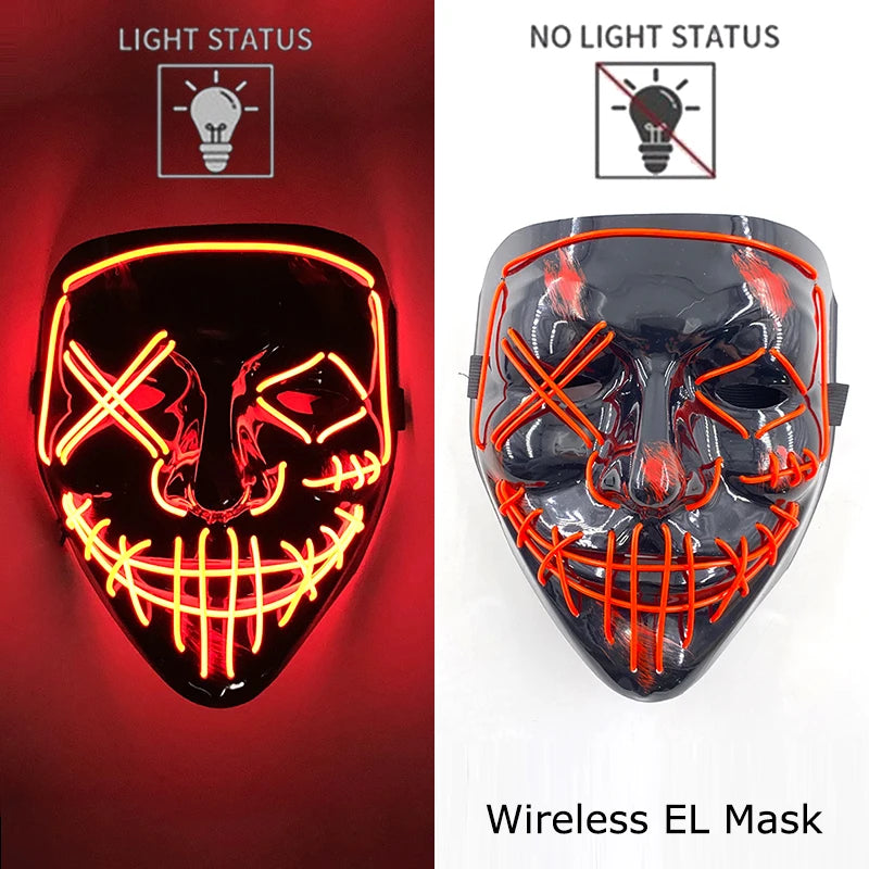 LED Light-Up Neon Wire Purge Mask – 3-Mode Halloween Horror Cosplay Mask for Adults