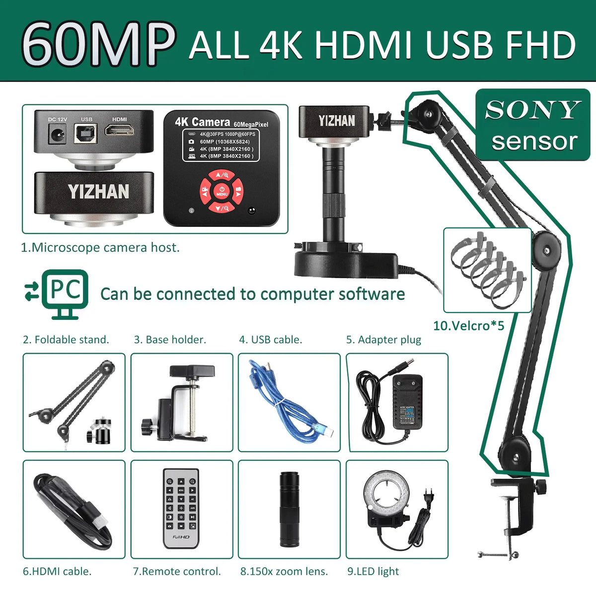 YIZHAN 48MP 4K Electronics Soldering Microscope with 1-150X Lens & HDMI/USB Camera