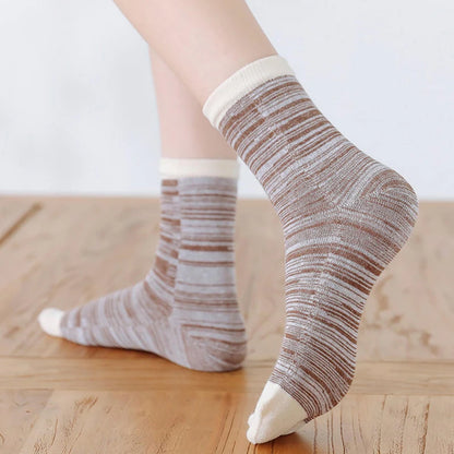 Unisex Retro Striped Cotton Tabi Split-Toe Socks (5-Pack)