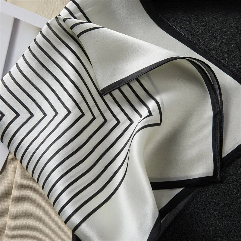 VISUAL AXLES 100% Mulberry Silk Striped Square Scarf (21" x 21")