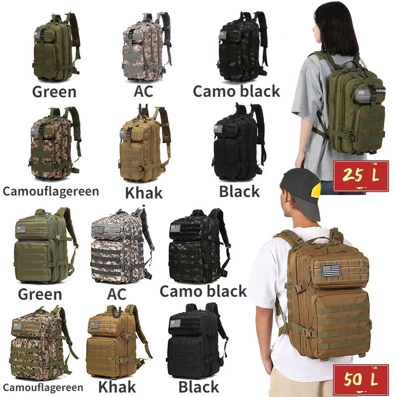 25L/50L Tactical Molle Backpack for Hiking, Camping & Outdoor Travel