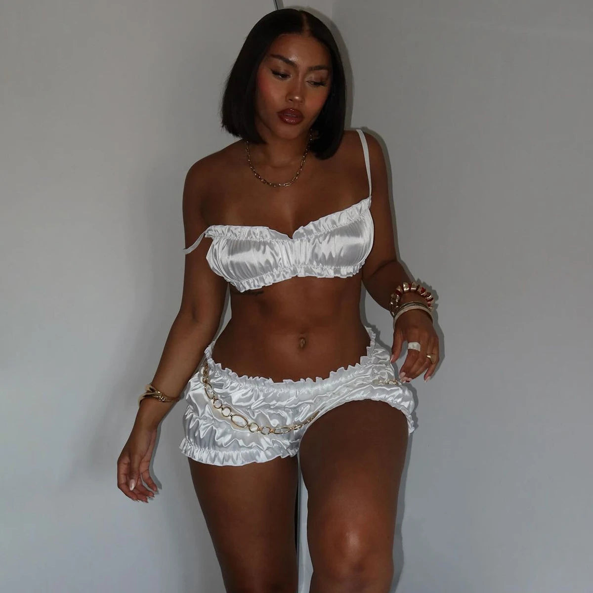 2 Piece Shorts and Sleeveless Strappy Crop Top Set