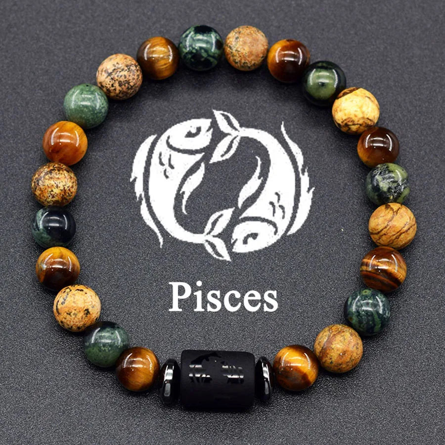 Natural Tiger Eye 12 Zodiac Bead Bracelet