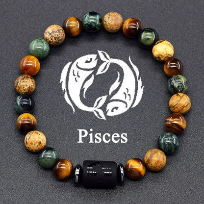 Natural Tiger Eye 12 Zodiac Bead Bracelet