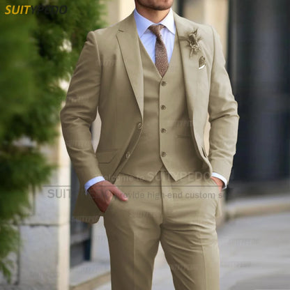 Men’s Elegant Formal 3-Piece Suit Set – Slim Fit Blazer, Vest & Trousers