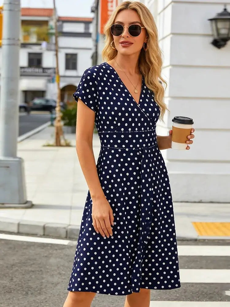 V-Neck Wrap Dress with Pockets