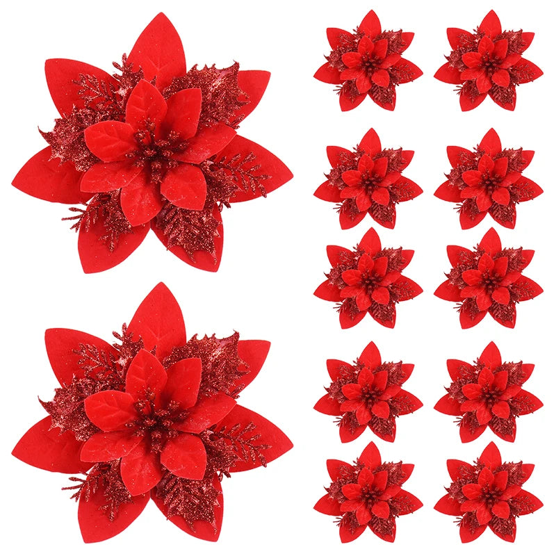 Glitter Pink Christmas Tree Flower Ornaments