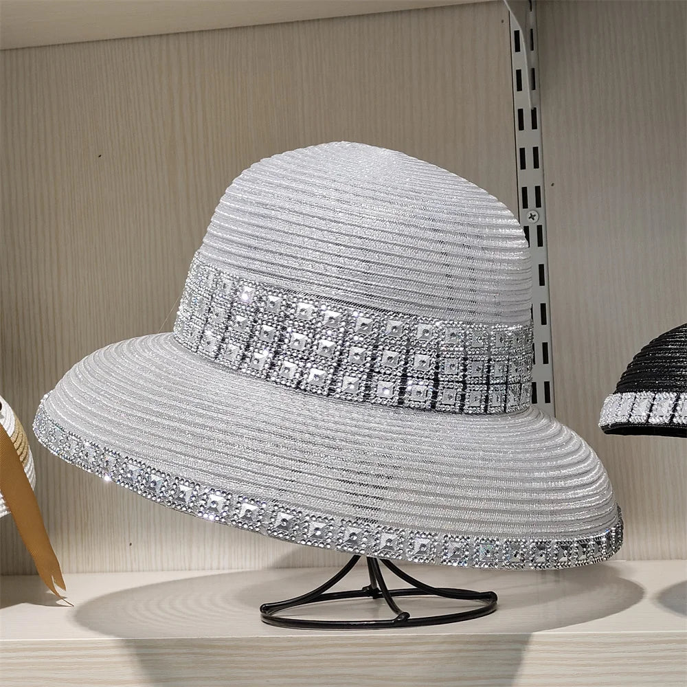 Woolen Rhinestone Solid Color Basin Hat