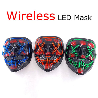 LED Light-Up Neon Wire Purge Mask – 3-Mode Halloween Horror Cosplay Mask for Adults