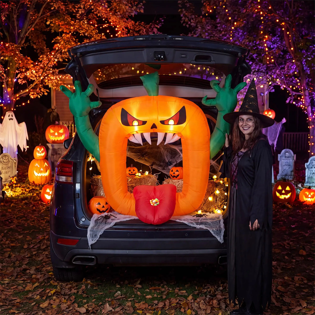 6FT Halloween Inflatable Pumpkin Trunk Or Treat Car Decoration With LED Lights