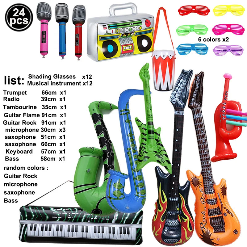 Inflatable Rock Star Toy Set - Musical Instrument Props for 80s Party Decor