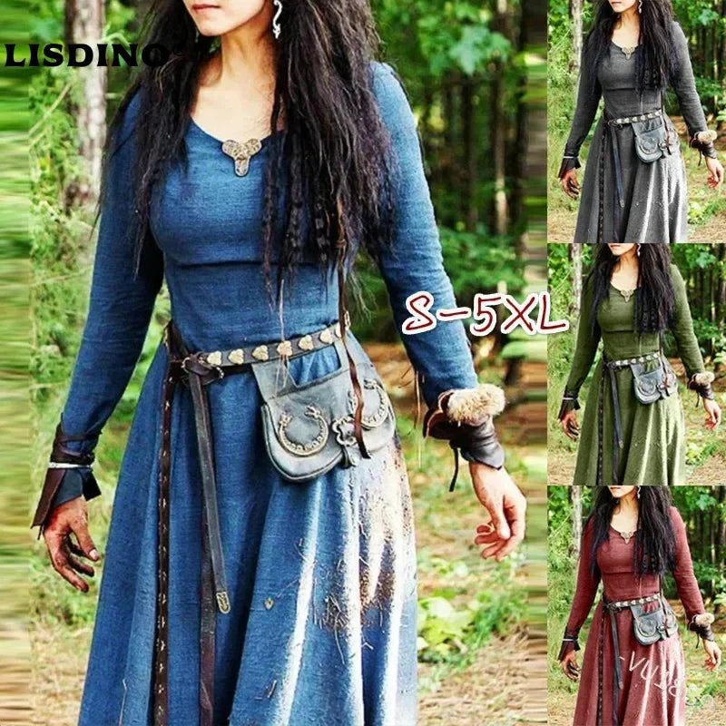 Women's Retro Medieval Renaissance Tunic Dress - Vintage Viking & Celtic Cosplay Costume