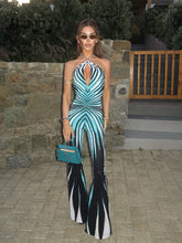 Fashion Printed Striped Skinny Flare Pants Jumpsuits