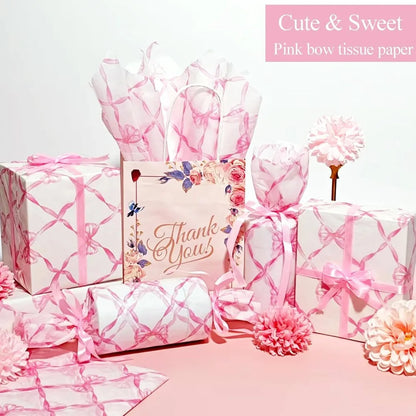 10 Sheets 20x14inch Pink Bow Tissue Paper