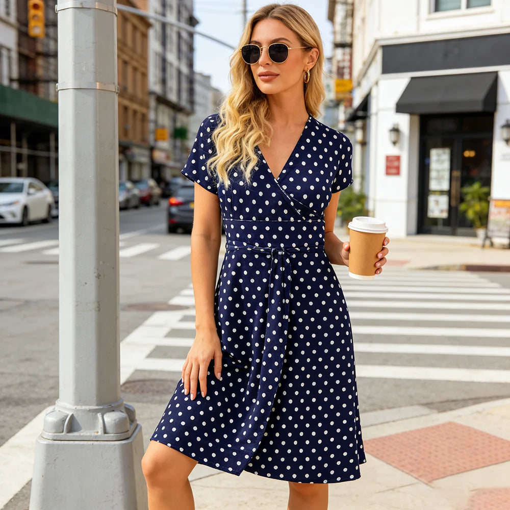 V-Neck Wrap Dress with Pockets
