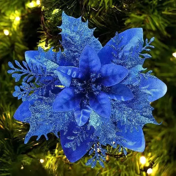 Glitter Artificial Christmas Flowers Set