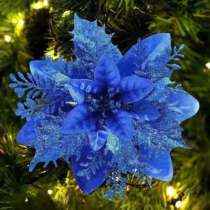 Glitter Artificial Christmas Flowers Set
