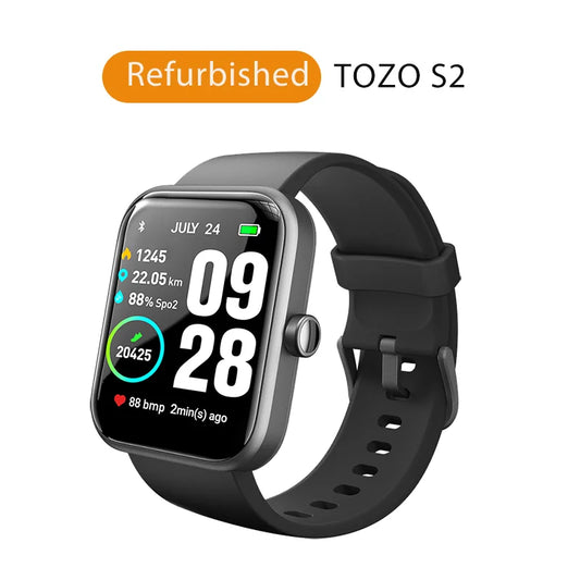 Refurbished TOZO S2 Smartwatch – 5ATM Waterproof Fitness Tracker with Alexa Built-In, Heart Rate & Sleep Monitor