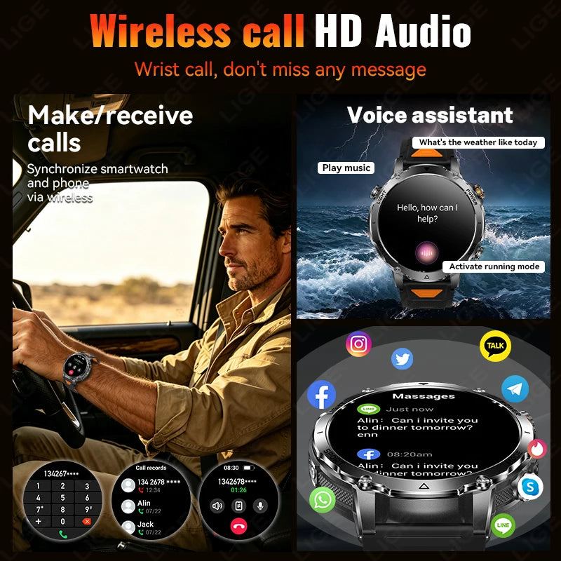 Military Outdoor Smartwatch with Flashlight