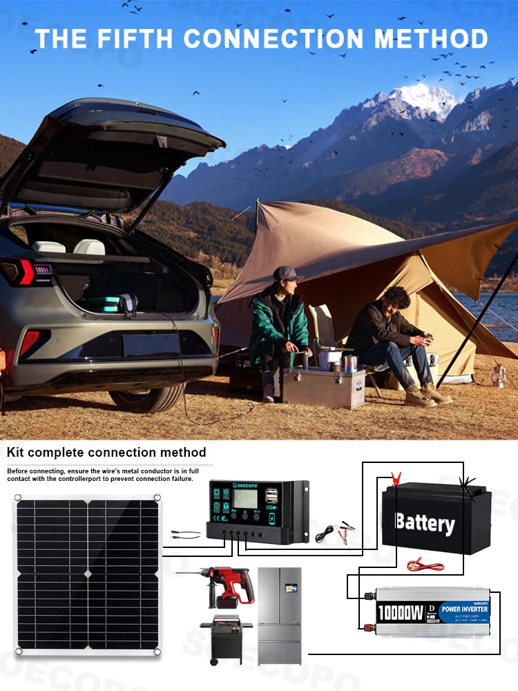 10000W Complete Solar Power Kit with 300W Panel, 100A Controller, and Inverter