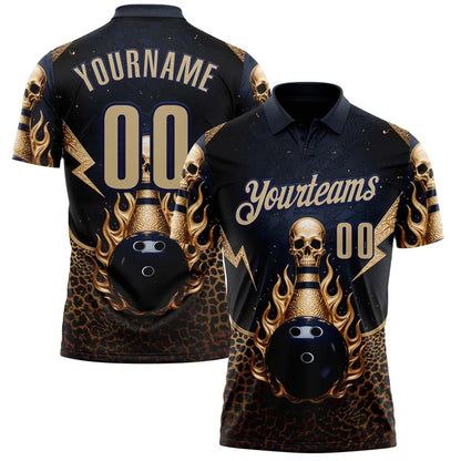 Men's Custom Skull Graphic Bowling Polo Shirt