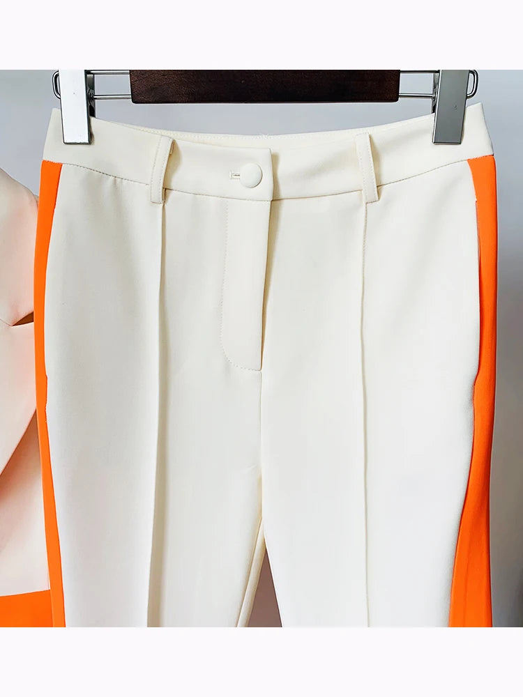 Women’s Color Block Single-Button Blazer & Flare Pants Suit Set – High Street Designer 2PC Outfit