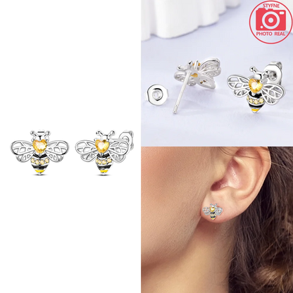 925 Sterling Silver Dancing Bee Hoop Earrings – Cute Enamel Zircon Jewelry