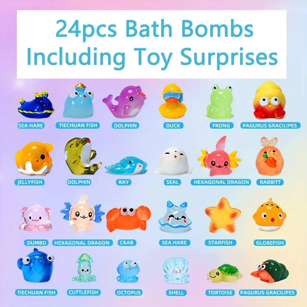 Vremou 24-Pack Kids' Bath Bombs Set – Organic Essential Oil Fizzy Spa Gift with Toys Inside
