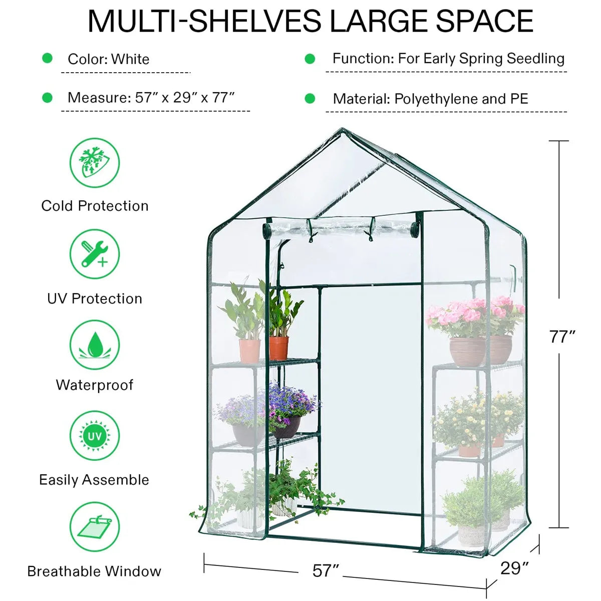 Walk-in 3-Tier Greenhouse with Shelves + Cover