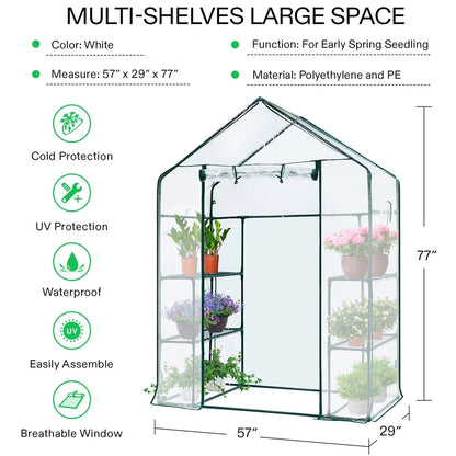 Walk-in 3-Tier Greenhouse with Shelves + Cover