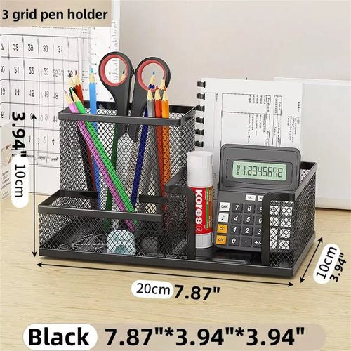 Black Mesh Desk Organizer with 3 Compartments
