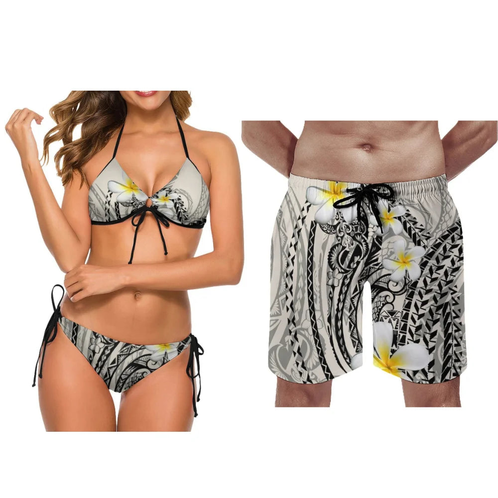Printed Tie Color Couple Swimsuit