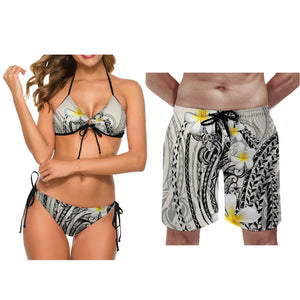 Printed Tie Color Couple Swimsuit