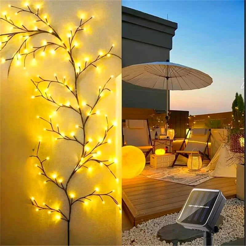 96 LED Solar Willow Vine Lights Outdoor Waterproof String Fairy Light