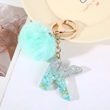 Letter Key Pendant With Green Fluffy Pompom