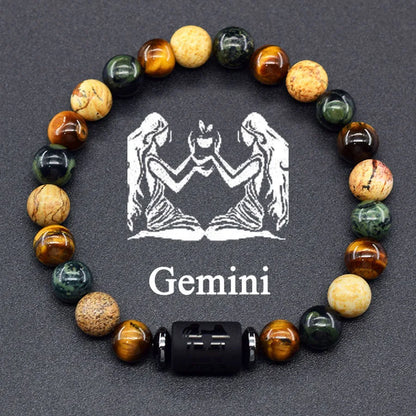 Natural Tiger Eye 12 Zodiac Bead Bracelet
