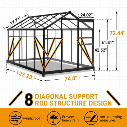 6x10FT Polycarbonate Heavy Duty Green House with Roof Vents