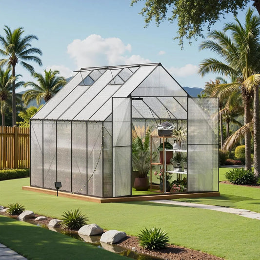 Heavy-Duty Walk-In Polycarbonate Outdoor Greenhouse