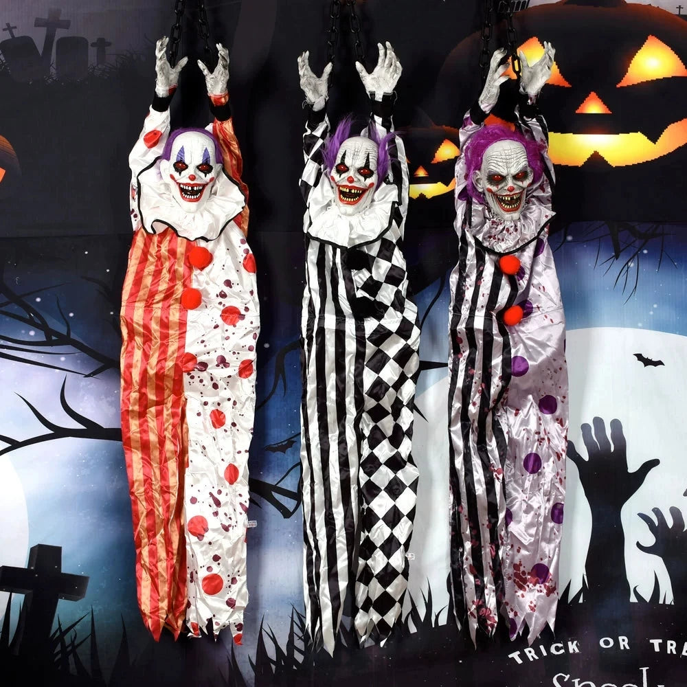 Animated Hanging Halloween Clown with Glowing Eyes & Sound Effects