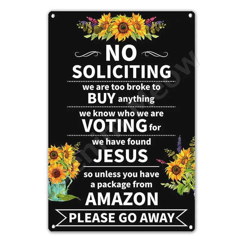 Funny No Soliciting Vintage Metal Tin Sign