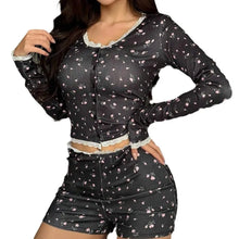 Floral Print Long Sleeve Top And Shorts Sleepwear Set
