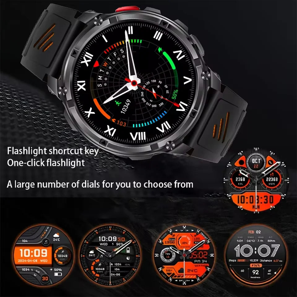 Rugged Outdoor AMOLED GPS Smartwatch with Flashlight