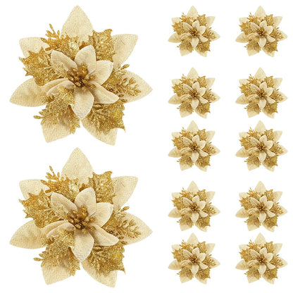 Glitter Pink Christmas Tree Flower Ornaments