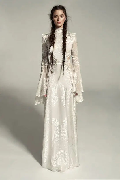 Women's Elegant High-Neck Lace Mermaid Wedding Dress