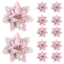 Glitter Pink Christmas Tree Flower Ornaments