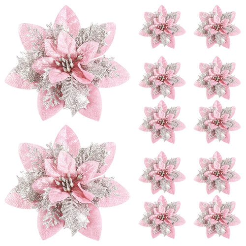Glitter Pink Christmas Tree Flower Ornaments