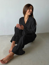 Long Sleeve Top and Long Ruffled Bottom Loose Fit Pajamas