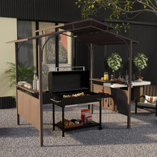 8'x5' BBQ Grill Gazebo with 2 Side Shelves Double Tiered Interlaced Polycarbonate Roof with Steel Frame