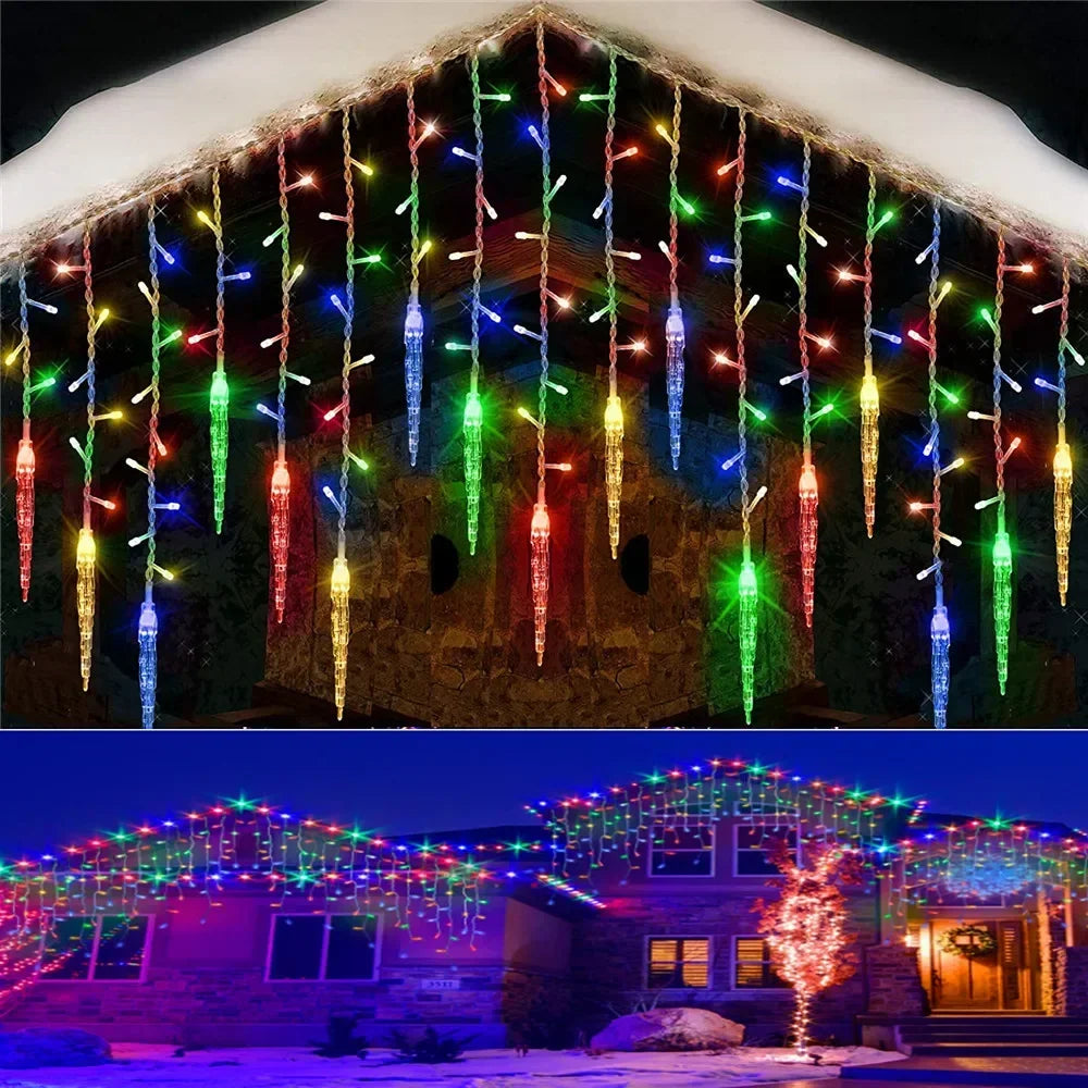 Street Garland LED Light Curtain Icicle String Lights for Outdoor Christmas Decor