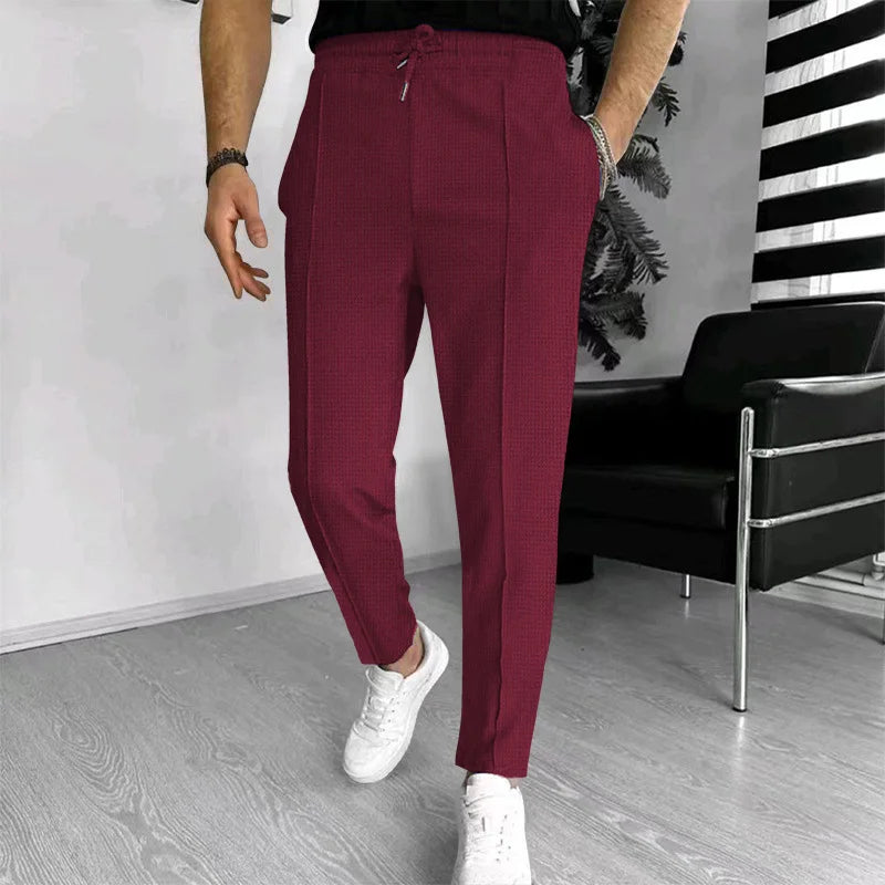 Men's Slim Fit Waffle Knit Athletic Jogger Pants with Pockets